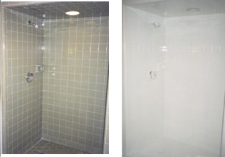 Tile Shower Stall Reglazed to White